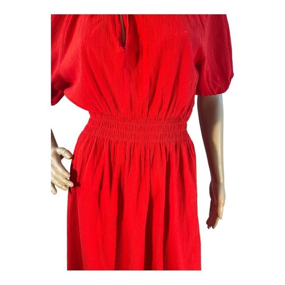 H &M Women Size XS Red Dress Tie Neck Bohemian Short Sleeve Stretch Waist - Picture 5 of 16